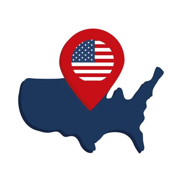 Memorial day map and pin location flag american celebration flat style icon — Stock Vector