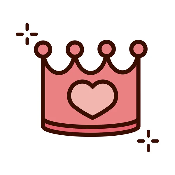 Dia das mães, rainha coroa coração amor linha e ícone de estilo de preenchimento — Vetor de Stock