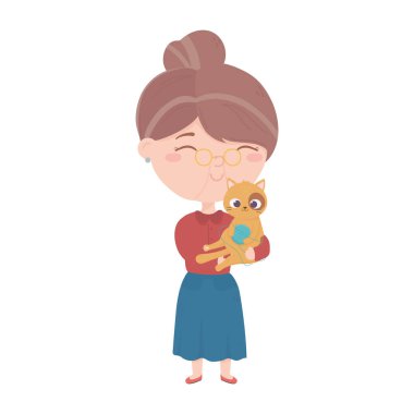 cats make me happy, old woman carrying cat with ball food