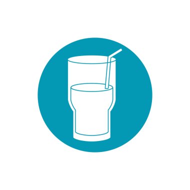 drinks fresh glass cup water with straw blue block style icon
