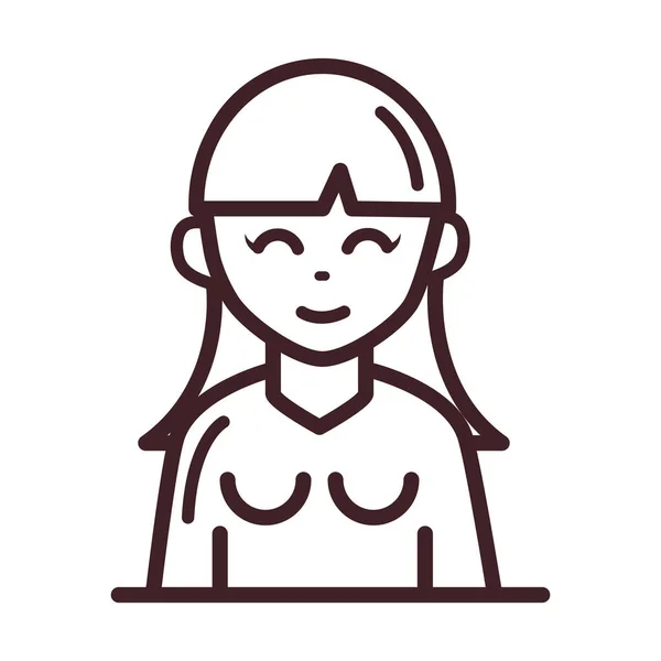 Mujer avatar personaje femenino retrato línea de dibujos animados estilo icono — Vector de stock