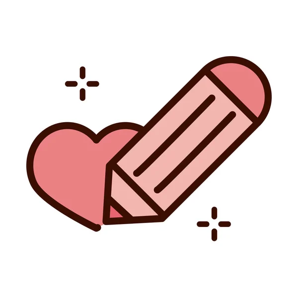 Mothers day, writing pencil heart love line and fill style icon — ストックベクタ