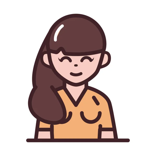 Mujer avatar personaje femenino retrato línea de dibujos animados y llenar el icono de estilo — Vector de stock