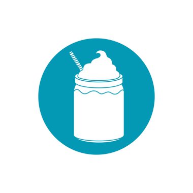 drinks smoothie cream and wafer straw blue block style icon