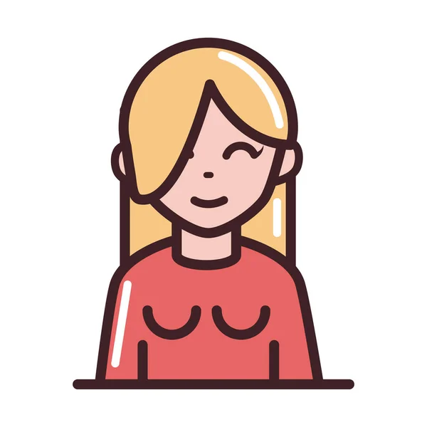 Аватар женщина женский портрет линии мультфильма и заполнить иконку стиля — стоковый вектор