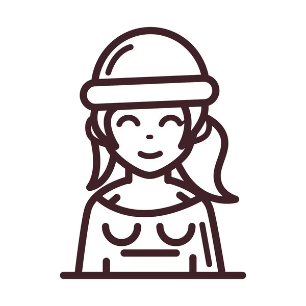 Mujer avatar personaje femenino retrato línea de dibujos animados estilo icono — Vector de stock