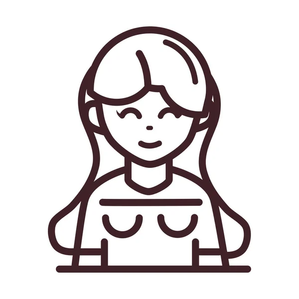 Mulher avatar personagem feminino retrato desenho animado ícone de estilo de linha — Vetor de Stock