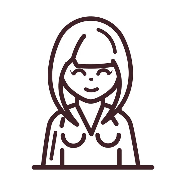 Avatar femme personnage féminin portrait dessin animé ligne style icône — Image vectorielle