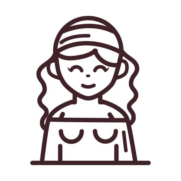 Avatar donna personaggio femminile ritratto cartone animato linea stile icona — Vettoriale Stock