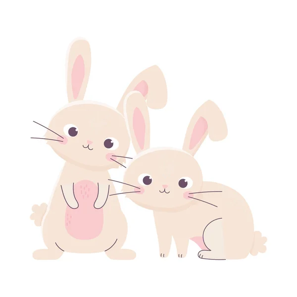 Felice giorno di Pasqua, simpatici conigli personaggio dei cartoni animati — Vettoriale Stock