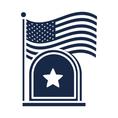 Anma Günü mezar taşı ve bayrak Amerikan kutlama silueti tarzı ikon