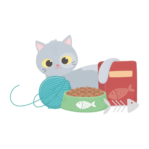 Cats make me happy, cat with food ball fishbone — 스톡 벡터
