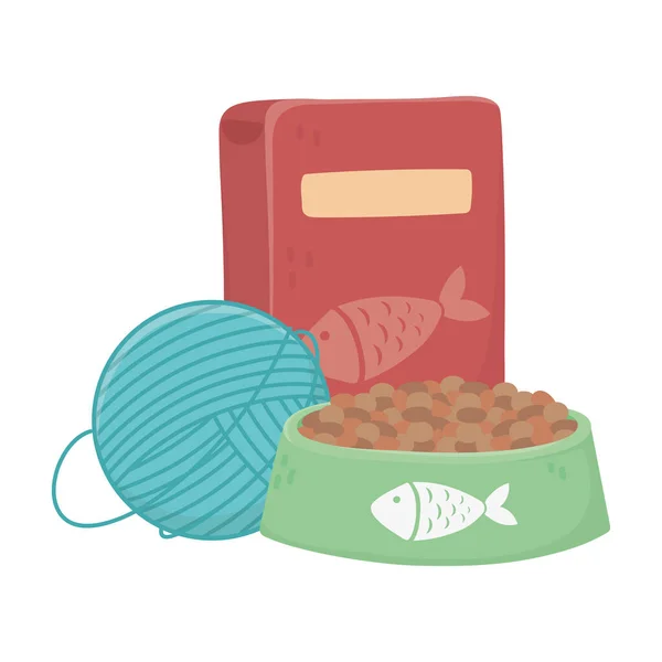 Gatti mi rendono felice, palla di lana cibo e animali domestici a lisca di pesce — Vettoriale Stock