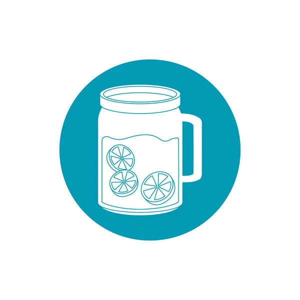 Drinks glass mug juice with slices lemonblue block style icon — Stock Vector
