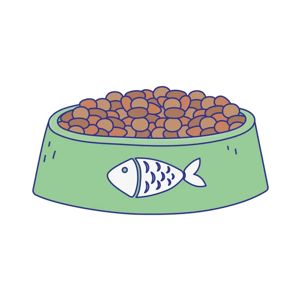 Pet cat food bowl with fish design icon — Διανυσματικό Αρχείο