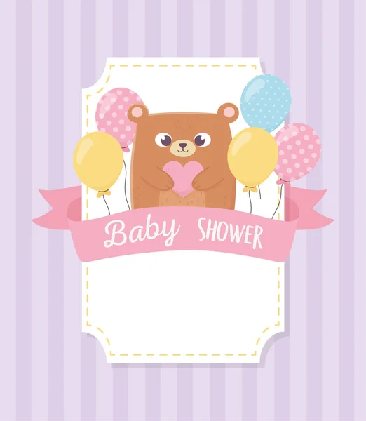 Детский душ, плюшевый медведь на фоне воздушных шаров — стоковый вектор