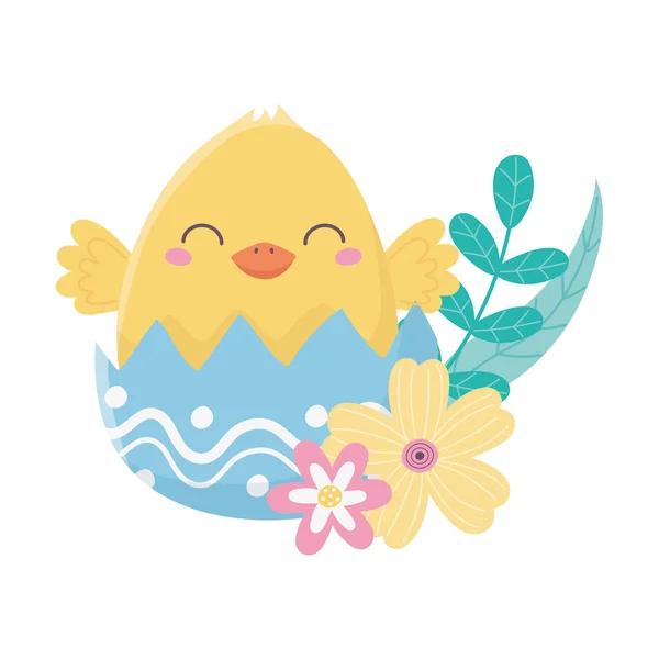 Heureux jour de Pâques, fleurs de coquille d'oeuf de poulet laisse carte de décoration — Image vectorielle