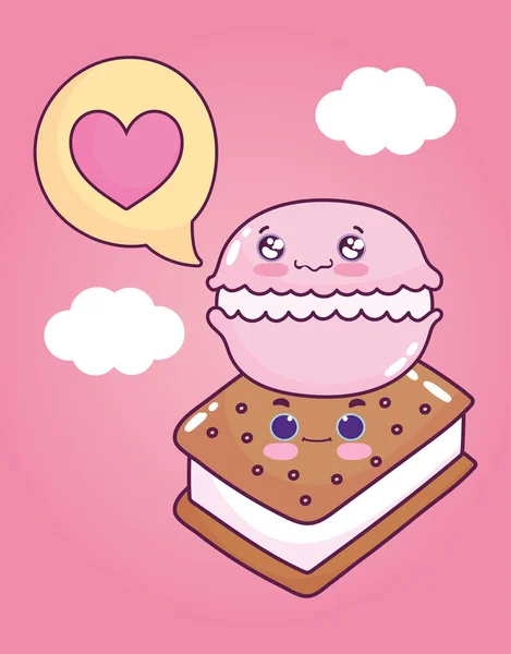 可爱的食物冰淇淋杏仁爱吃甜食糕点卡通片 — 图库矢量图片