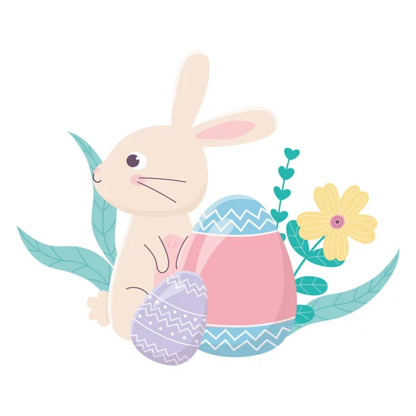 С праздником Пасхи, кролик окрашенные яйца цветы украшение листвы — стоковый вектор