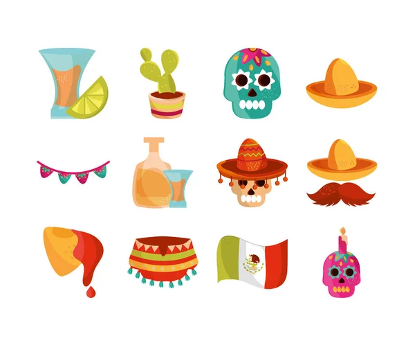 Cinco de mayo événement de décoration icônes mexicaines ensemble — Image vectorielle
