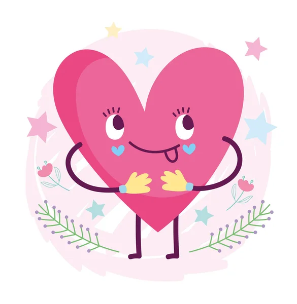 Cute cartoon heart love romantic character leaves decoration — Stock Vector
