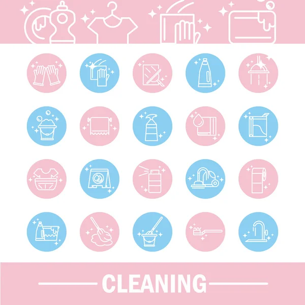 Pulizia, le icone dell'igiene domestica impostano l'icona del colore del blocco di igiene domestica — Vettoriale Stock