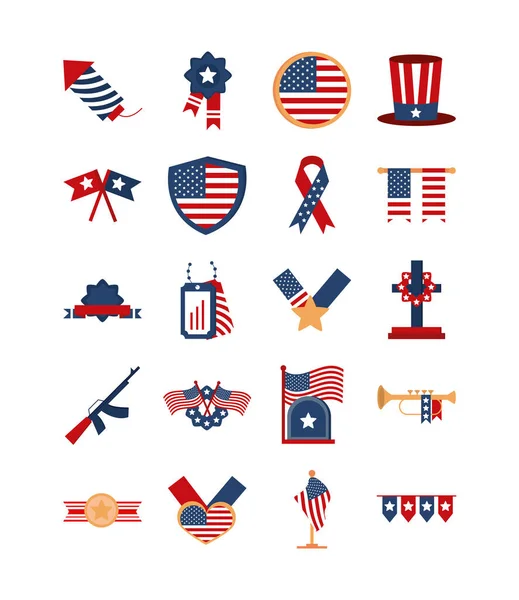 Memorial día americano iconos de celebración nacional conjunto icono de estilo plano — Vector de stock