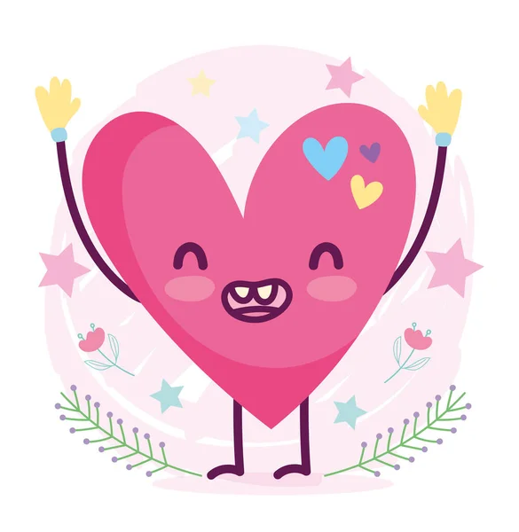 Cute cartoon smiling heart love romantic character — Διανυσματικό Αρχείο