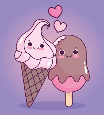 cute food chocolate ice cream in stick and cone sweet dessert pastry cartoon