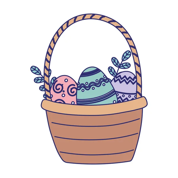 Šťastný velikonoční koš s vejci listí dekorace — Stockový vektor