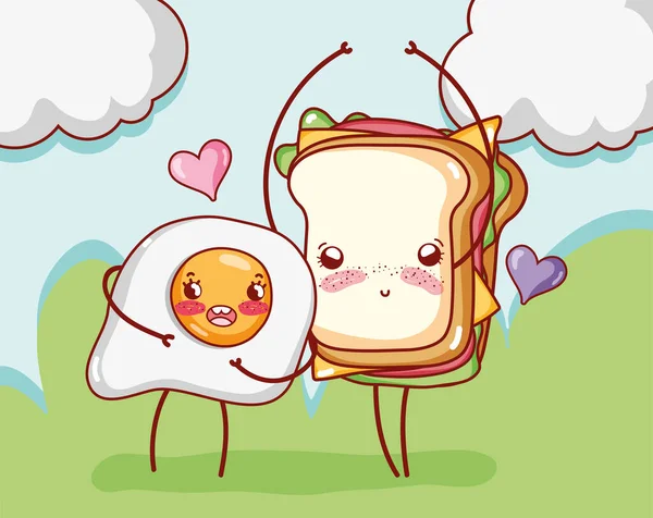 Breakfast cute fried egg and sandwich cartoon — Διανυσματικό Αρχείο