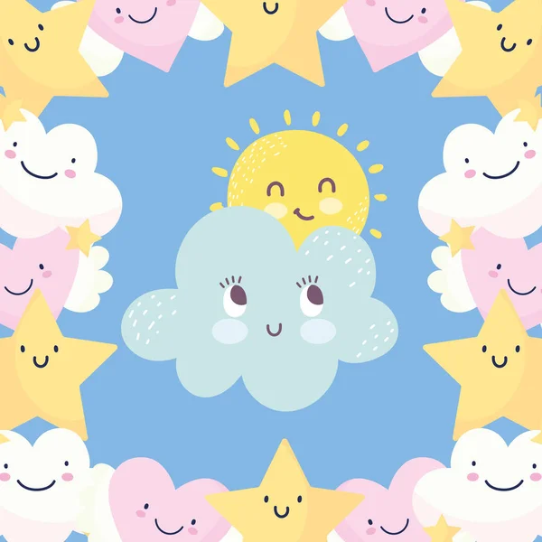 Background clouds sun stars sky fantasy decoration cute — Stockvector