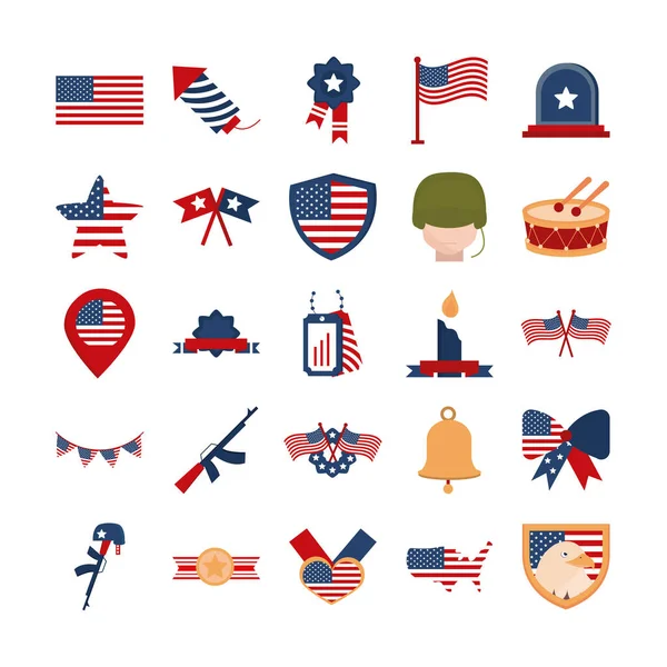 Memorial day american national celebration icons set flat style icon — Stock Vector