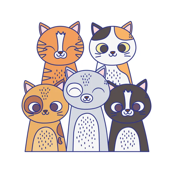 Cats make me happy, many cats different breed cartoon — ストックベクタ