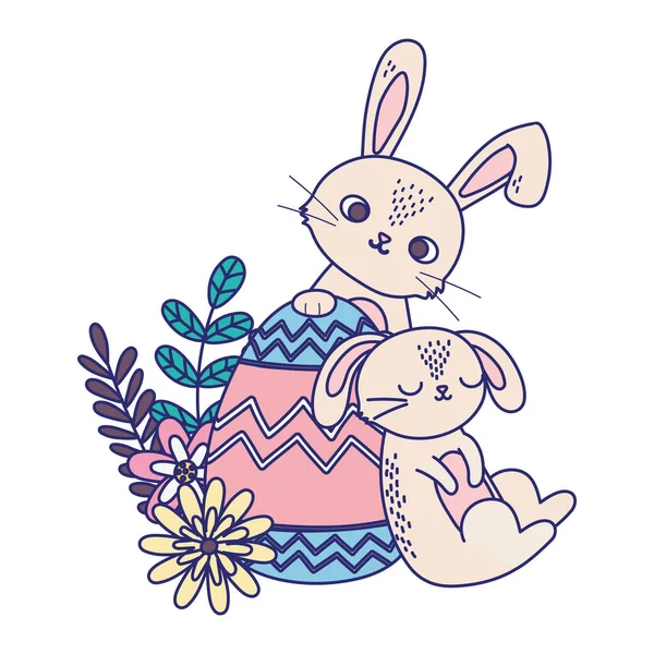 复活节快乐，睡兔和兔子带着蛋花装饰 — 图库矢量图片