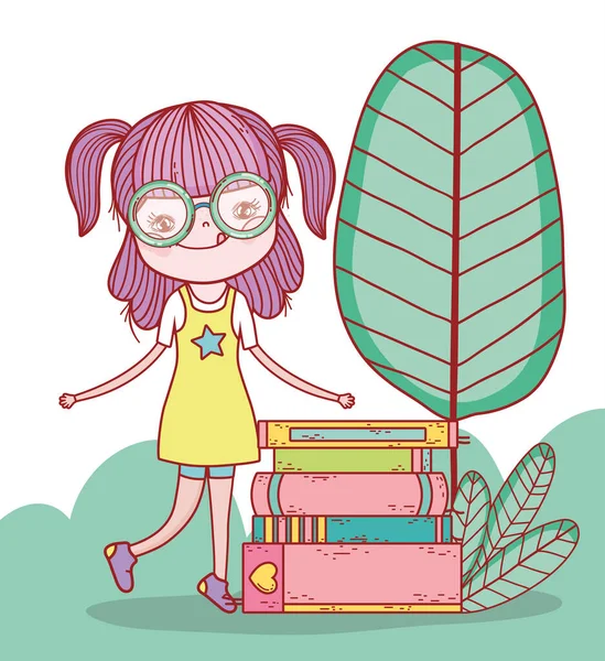 Söt flicka med glasögon och med böcker i parken — Stock vektor