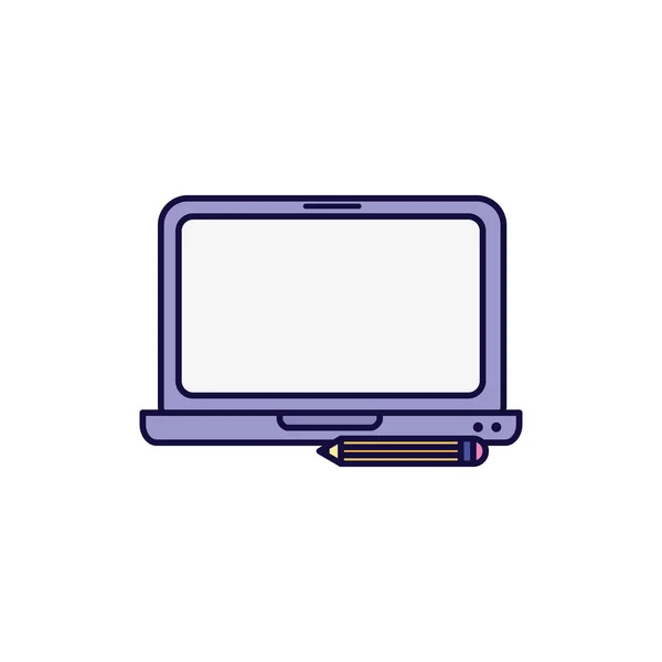 Ordenador portátil y la educación a lápiz aprendizaje en línea — Vector de stock