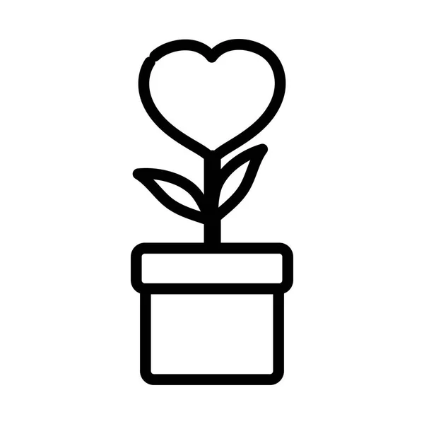 Happy valentines day, potted flower shape heart decoration thick line — Wektor stockowy