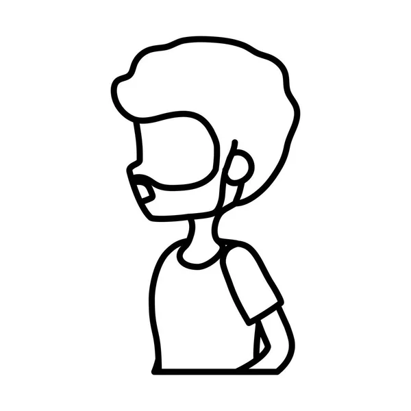 Side view young man portrait character thick line — Stockvector