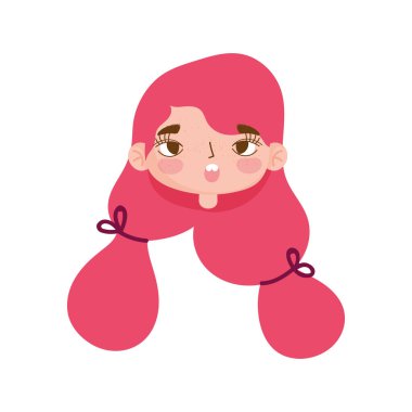 Cute girl face expression facial gesture hair ponytails cartoon vector Cute girl face expression facial gesture hair ponytails cartoon vector