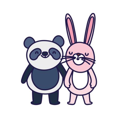 little panda and rabbit cartoon character on white background