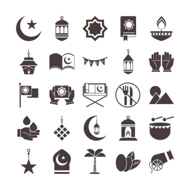 ramadan arabic islamic celebration icon set silhouette style icon