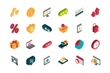 ecommerce işletme İnternet simgeleri izometrik ayarlandı