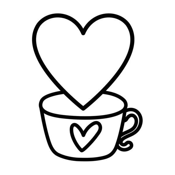 Happy valentines day coffee cup love and heart thick line — ストックベクタ