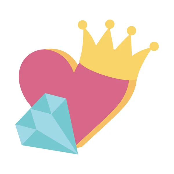Coeur diamant couronne icône sur fond blanc — Image vectorielle