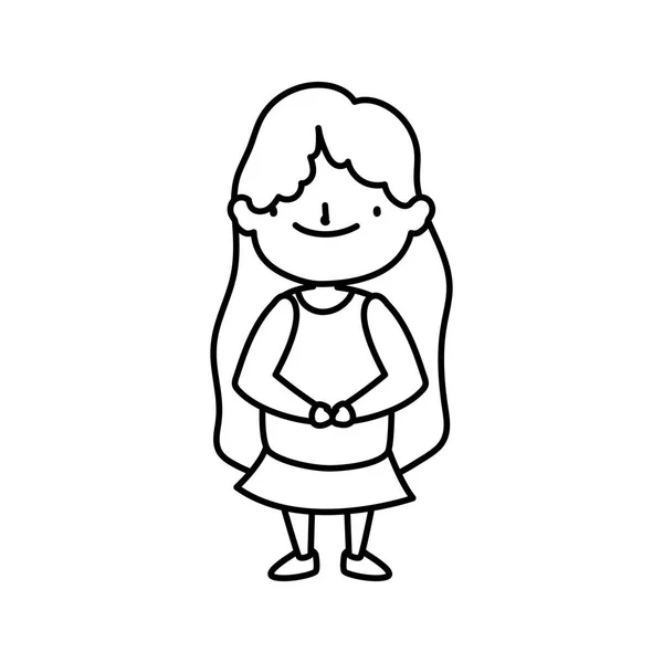 Gadis kecil kartun karakter garis tebal - Stok Vektor