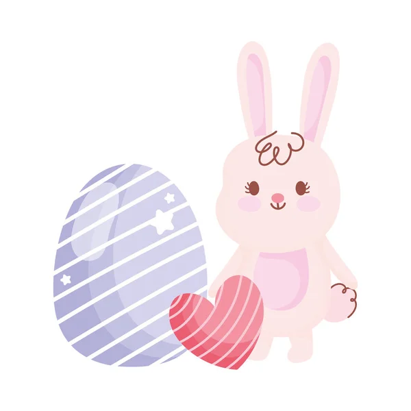 Feliz conejo blanco de Pascua con decoración de corazón y huevo — Vector de stock