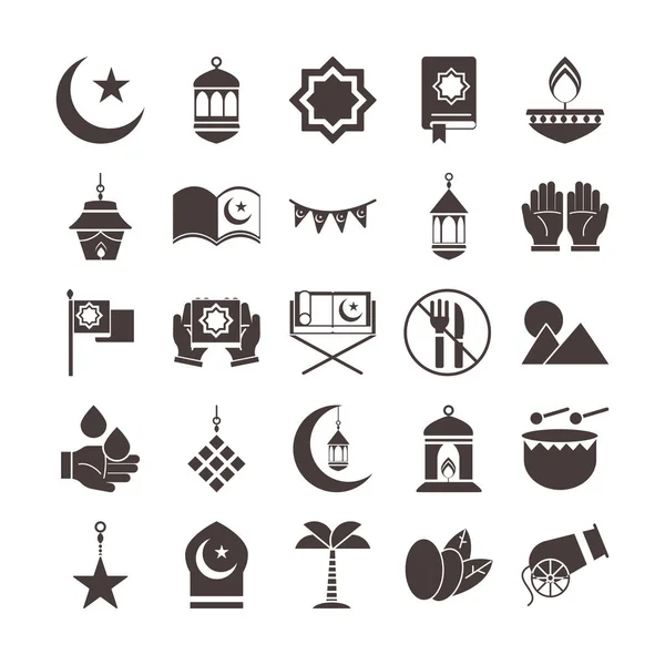 Ramadan arabic islamic celebration icon set silhouette style icon — Stockvektor