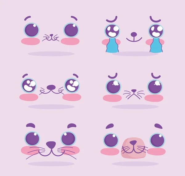 Emojis kawaii καρτούν γάτες έκφραση πρόσωπα σύνολο — Διανυσματικό Αρχείο