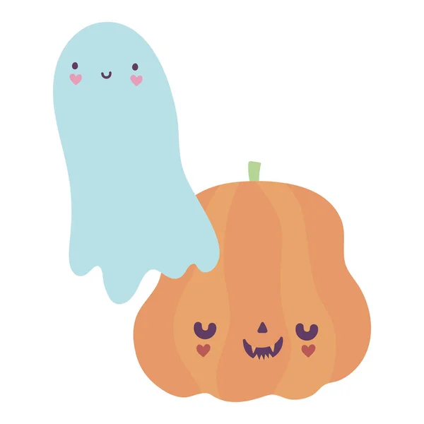 Feliz celebración de Halloween calabaza espeluznante y decoración fantasma — Vector de stock